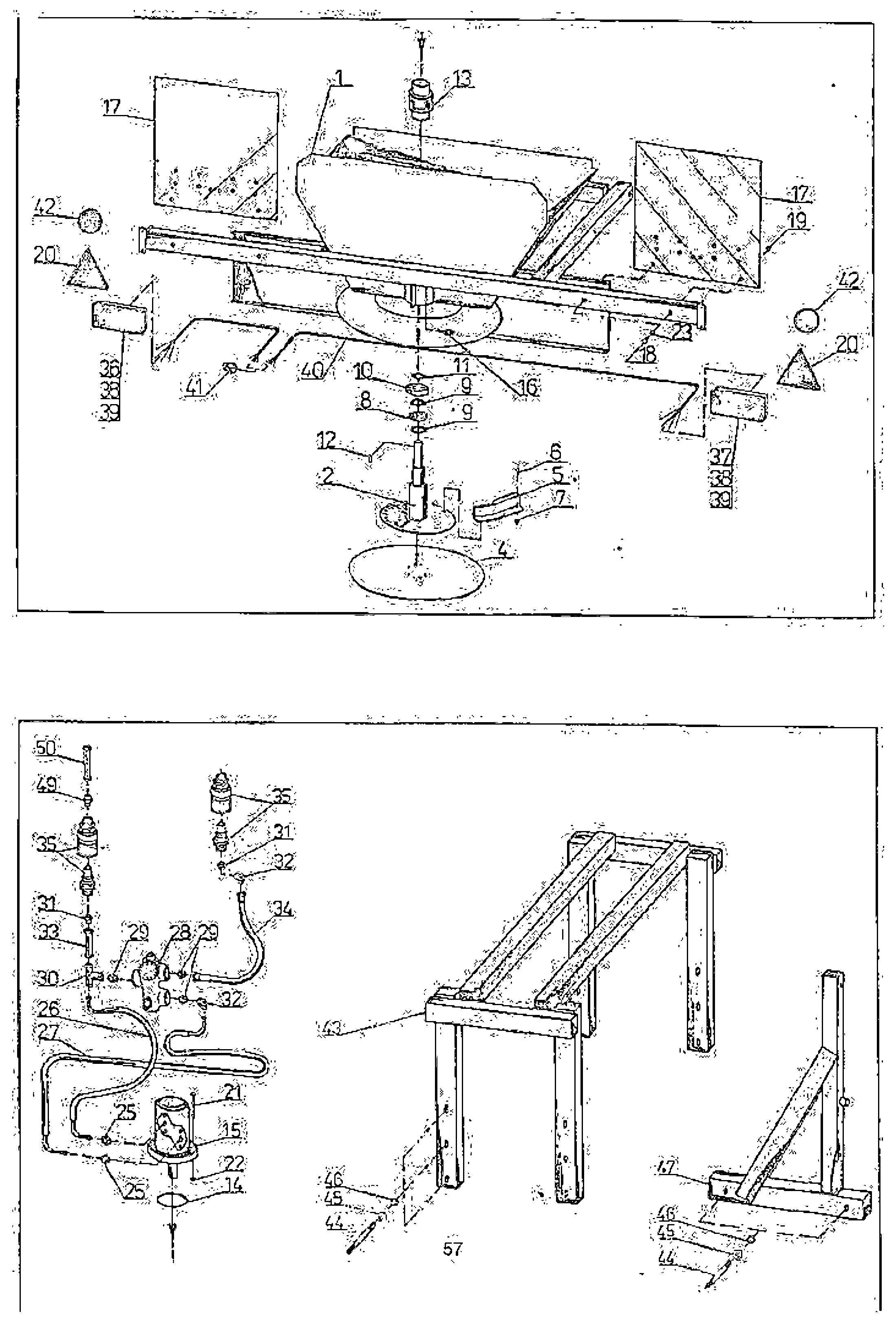 Zespół rozsiewający do zimowego utrzymania dróg (talerz, hydraulika, rama pośrednia) (Winterdienststreuwerk (Streuteller, Hydraulik, Zwischenrahmen)) — rysunek złożeniowy