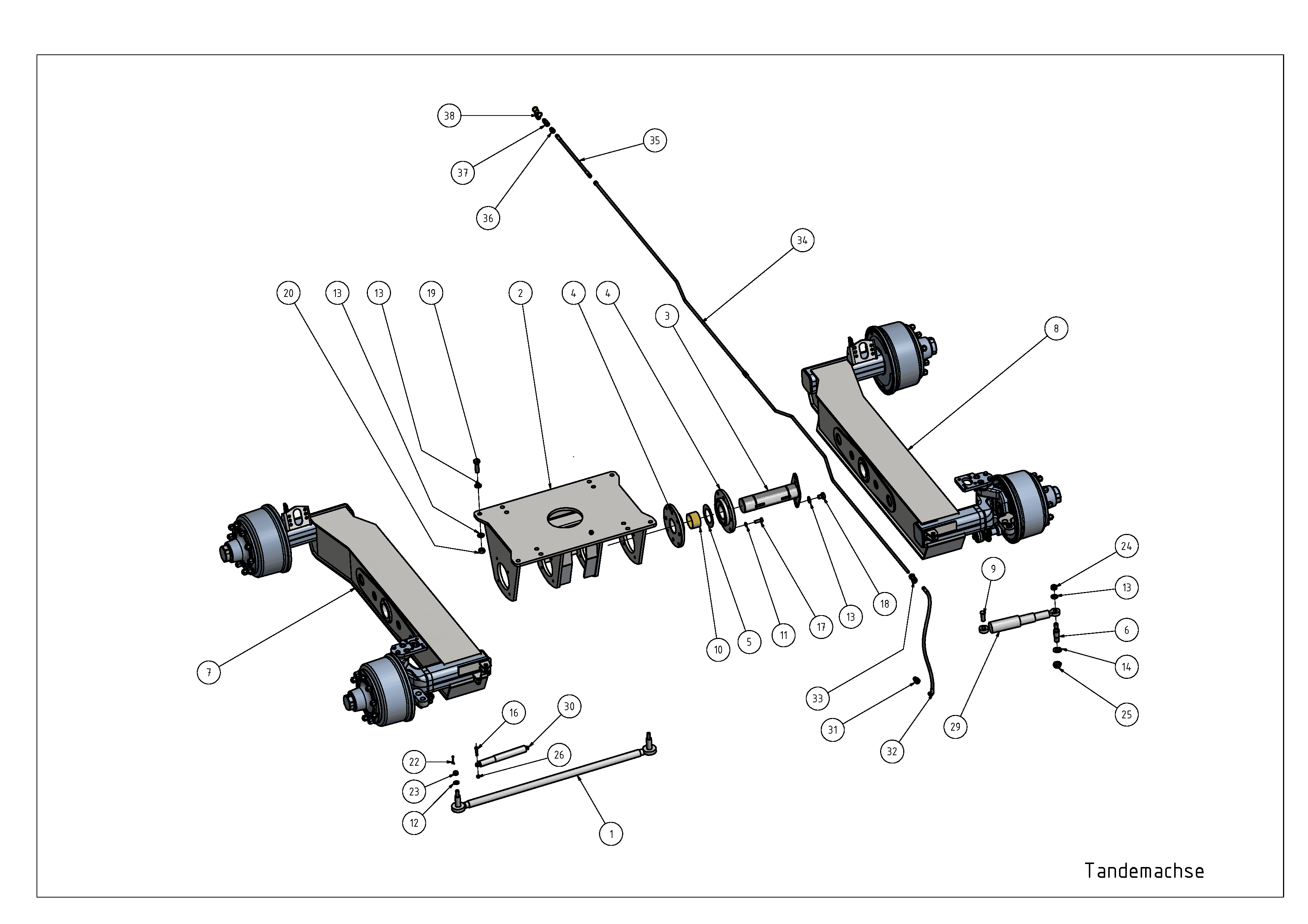 Oś tandem (Tandemachse) — rysunek złożeniowy