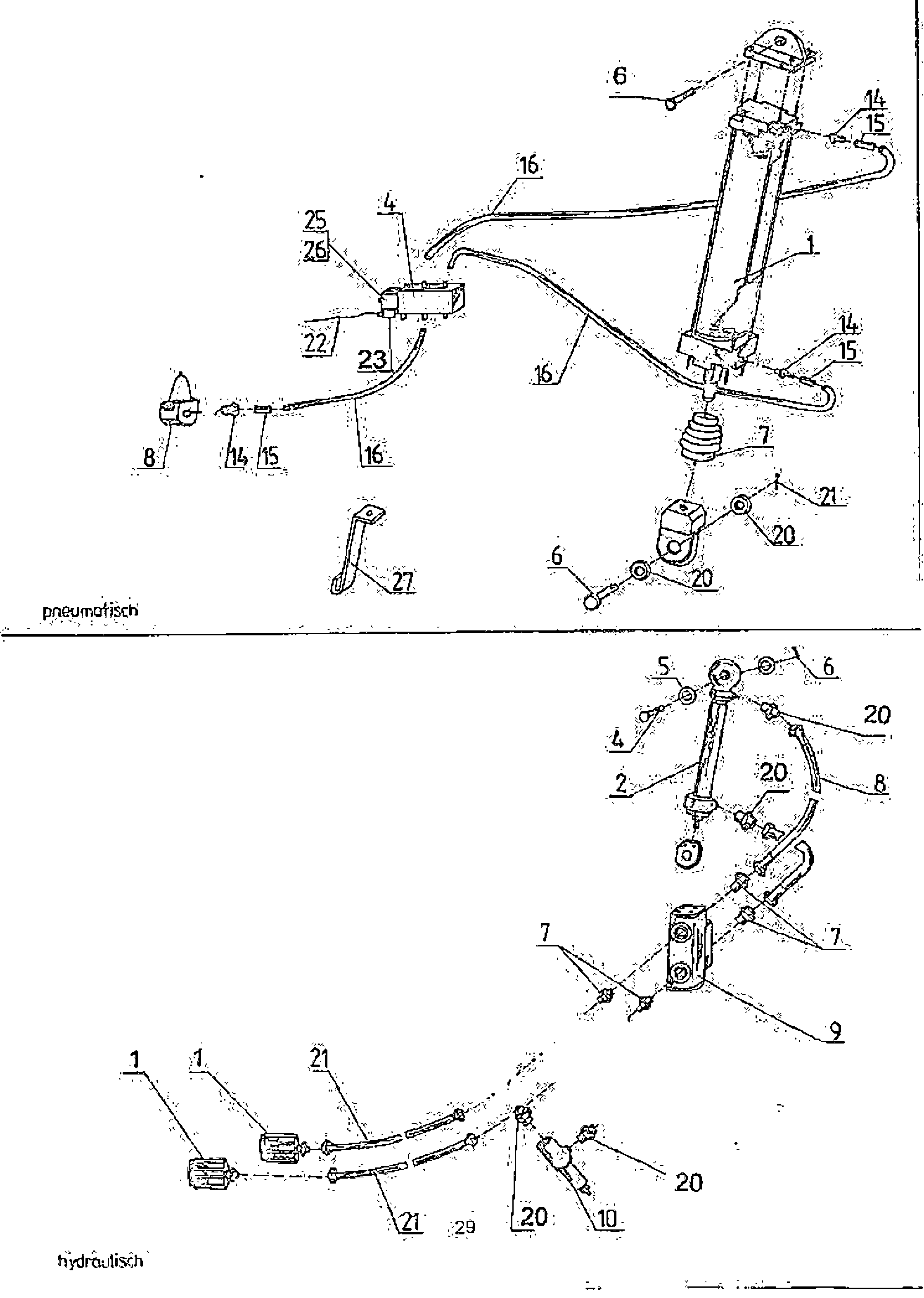 Docisk ramienia wahliwego — wariant pneumatyczny i hydrauliczny (Schwenkarmanpressung (pneumatisch / hydraulisch)) — rysunek złożeniowy