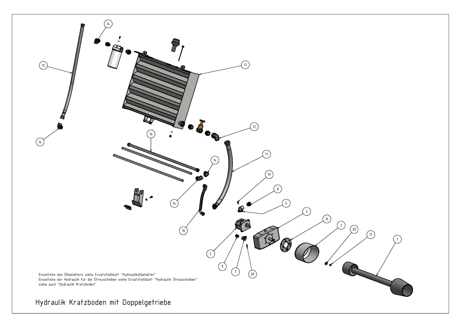 Hydraulika przekładni podwójnej (Hydraulik Doppelgetriebe) — rysunek złożeniowy