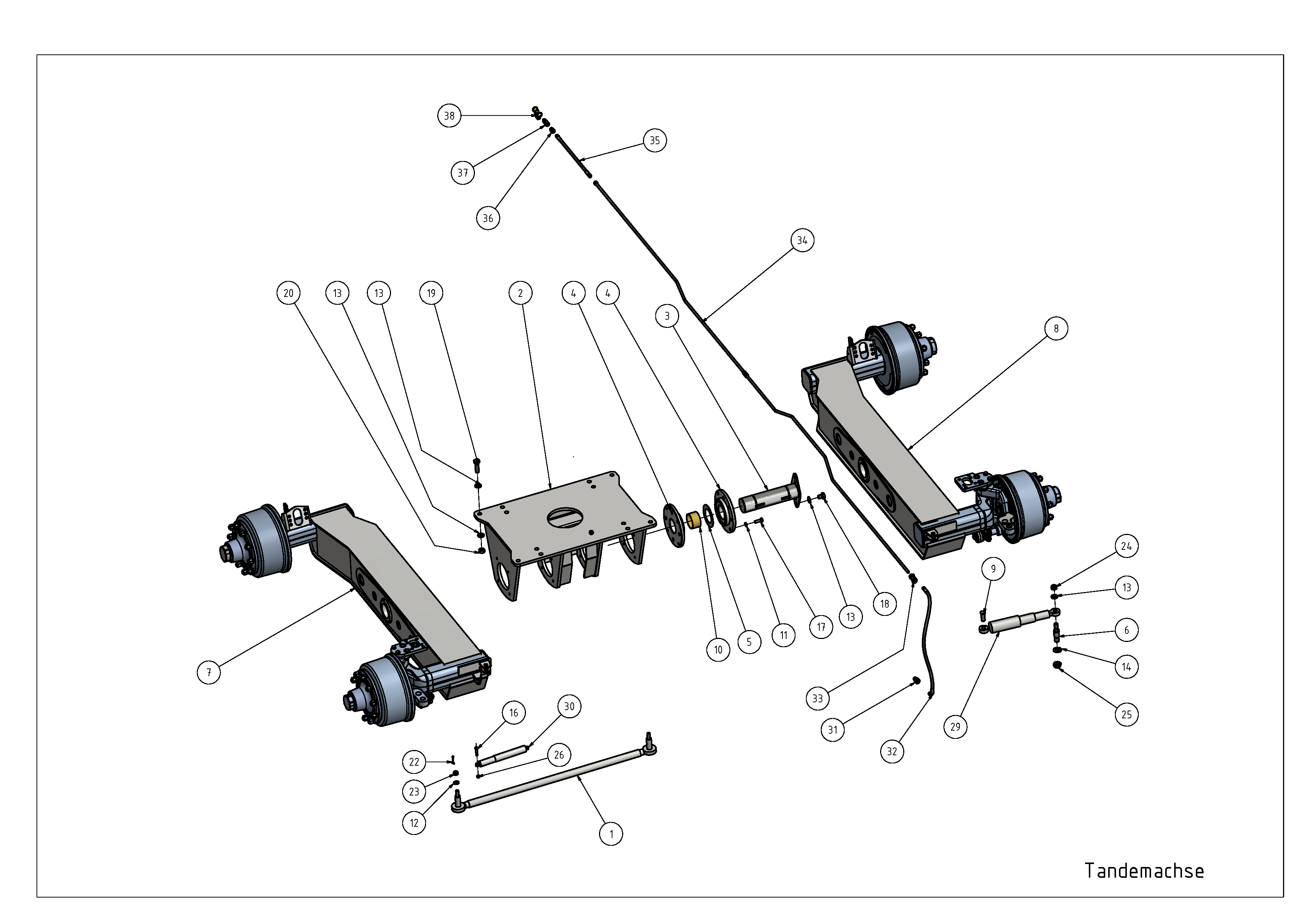 Oś tandem (Tandemachse) — rysunek złożeniowy
