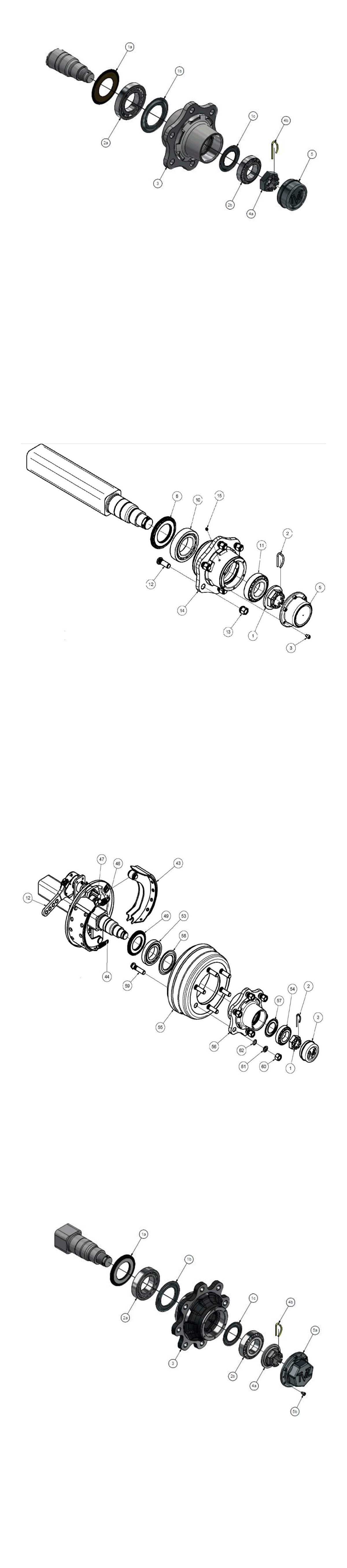 Piasty kół (Wheel hubs) — rysunek złożeniowy