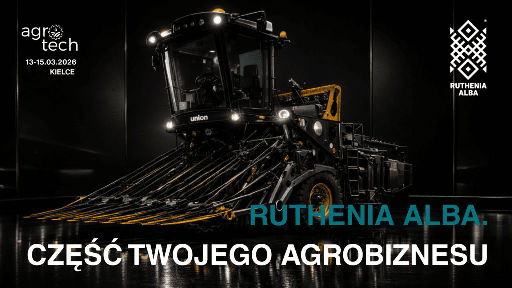 Stoisko RUTHENIA ALBA na targach Agrotech Kielce 2026 – kombajn do zbioru lnu UNION GX220